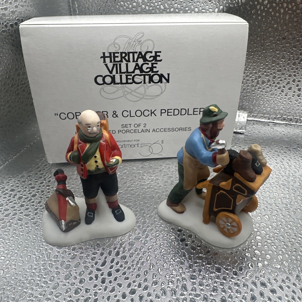 Dept 56 Heritage Village Cobbler & Clock Peddler 5839-4 Set of 2 Figurines